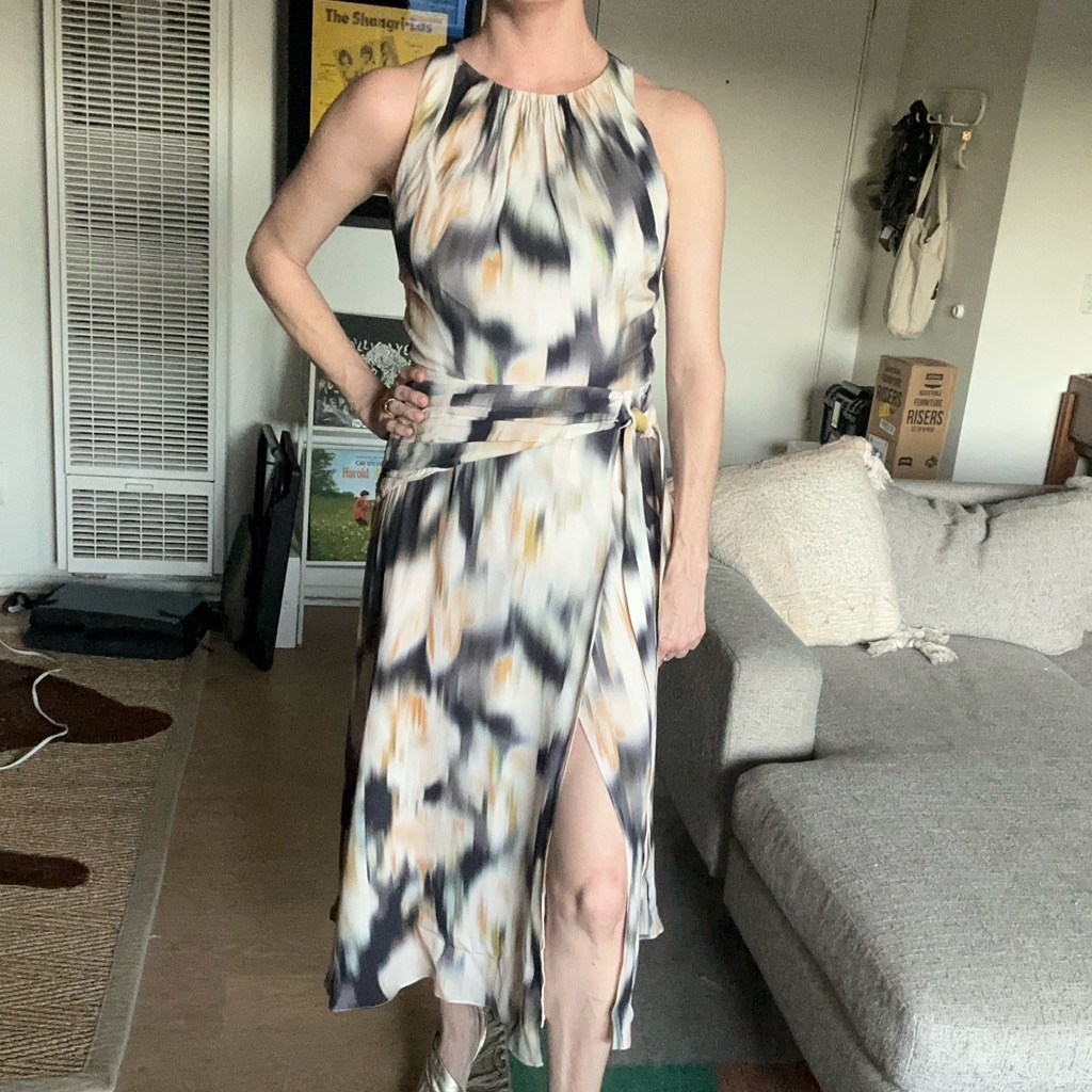 Reiss Midi Dress In Black And Cream With Back Detail Size 6